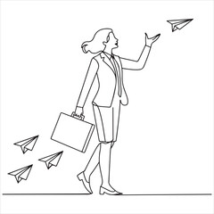 Businesswoman Reaching for Success A Line Drawing Depicting Career Goals and Growth
