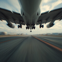 Motion panning view of modern airliner taking off