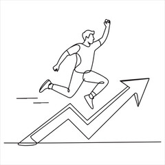 Achieving Success A Dynamic Line Drawing of a Man Leaping Upward on an Arrow