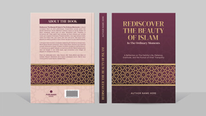 Luxury Islamic Book Cover Template in Burgundy and Gold with Moroccan Geometric Pattern