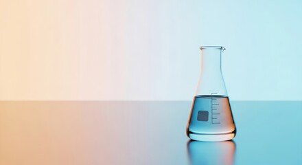 Minimalist Glass Beaker with Clear Liquid on Smooth Pastel Scientific Background