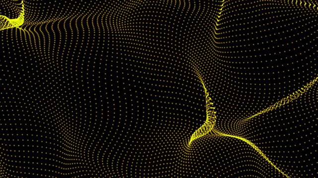 Abstract digital yellow dot background, looped wave and particle animation