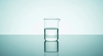 Minimalist Glass Beaker with Clear Liquid on Smooth Pastel Scientific Background