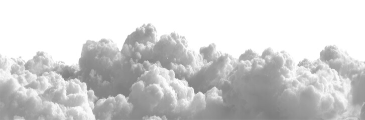 A beautiful grayscale banner of thick fluffy cumulus clouds creating a dramatic panoramic cloudscape