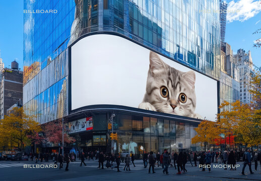 Urban Billboard Mockup With Curious Cat Psd