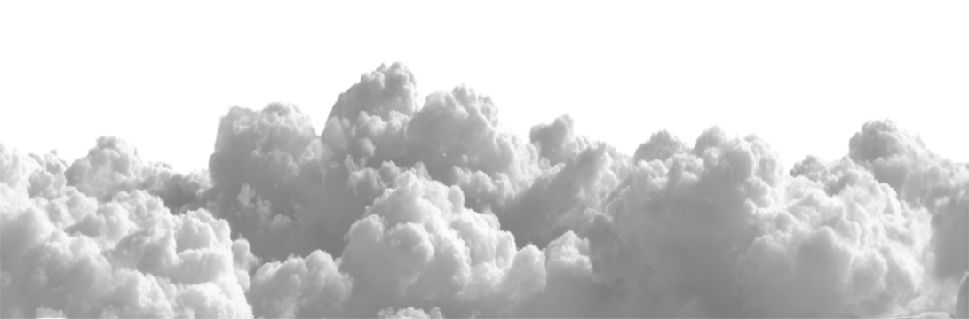 A beautiful grayscale banner of thick fluffy cumulus clouds creating a dramatic panoramic cloudscape