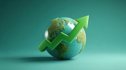 Global Earth with Green Arrow Upward Growth Chart Symbolizing Environmental Progress
