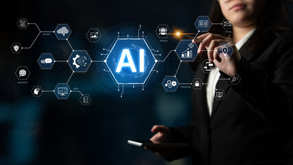 A concept of a comprehensive AI business suite. This integrated platform provides tools for all...