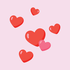 Collection of red and pink heart icons floating on a soft background.