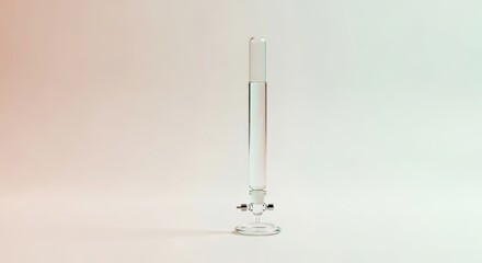 Precision Titration Burette Positioned Vertically Against Soft Pastel Background