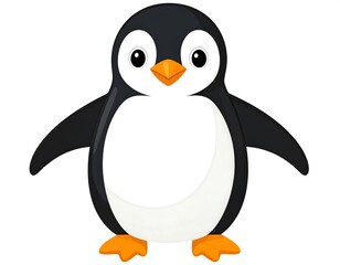 Obraz premium A cartoon penguin with black and white feathers, orange beak and feet, standing upright