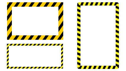 Yellow and striped border frames for construction caution or hazard warning signs graphic design element vector