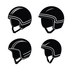 Ski Helmet Silhouette Icons Collection for Winter Sports Safety