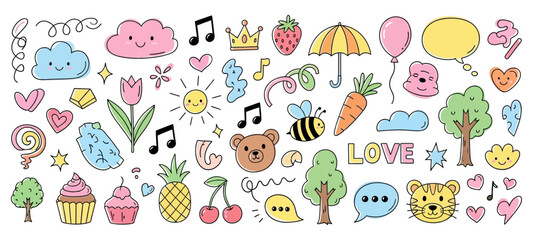 whimsical love-themed doodle set