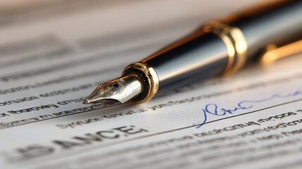 Close-up of a Fountain Pen Signing a Legal Document in Professional Setting