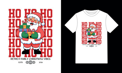 Ho Ho Ho Retro Santa with Gifts Christmas Family Vibes T-shirt Design