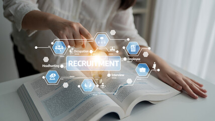 Visual representation of recruitment concepts including headhunting and employee selection. Ideal...