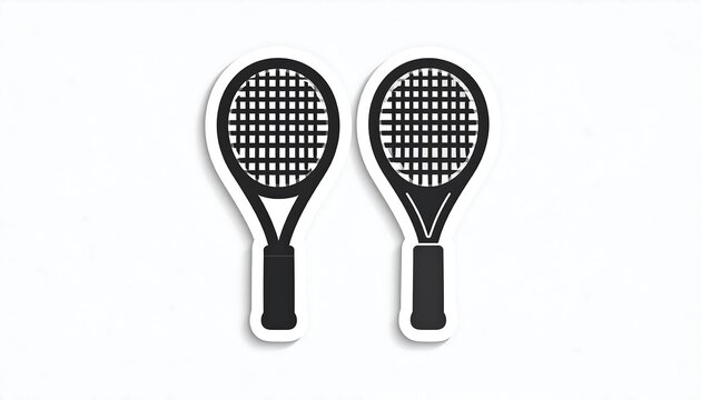 Two side-by-side black and white tennis rackets on a white background