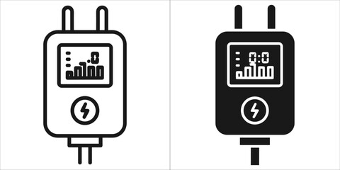 Smart plug with energy consumption display, , in black and white