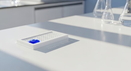 Reaction Plate with Single Blue Spot on White Scientific Surface