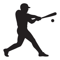 Silhouette black of a baseball player in the middle of a swing vector illustration