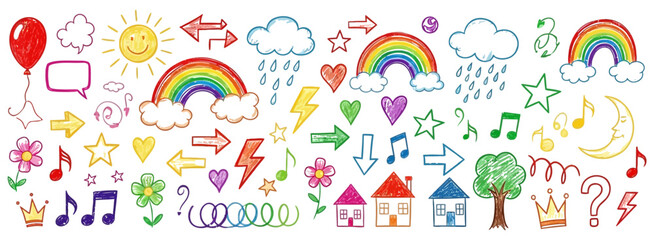 Fototapeta premium Rainbow Doodle Symbol Set
