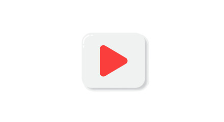 Red play button on a white rounded square with a shadow on a white background.