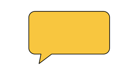 Yellow speech bubble with black outline on a white background.