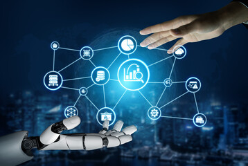 Naklejka na ściany i meble AI data analytics delivers predictive insights, real-time modeling, and business intelligence for data-driven decision-making in digital enterprises. Entice Naklejka na ściany i meble AI data analytics delivers predictive insights, real-time modeling, and business intelligence for data-driven decision-making in digital enterprises. Entice