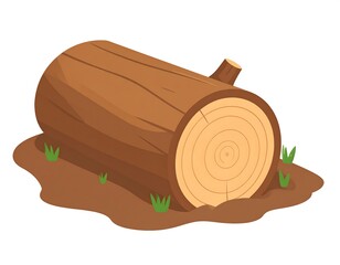 Obraz premium A cartoon depiction of a brown log lying on a patch of earth with small green grass
