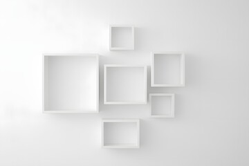 Fototapeta premium White square shelves on a white wall in a minimalist style for home decor idea