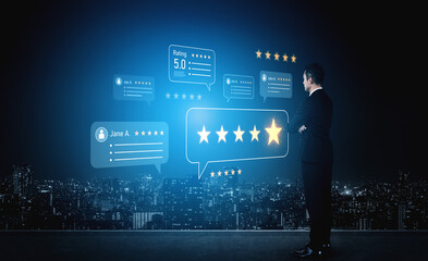 Customer centric review and rating system supports product review, digital rating concept, and...