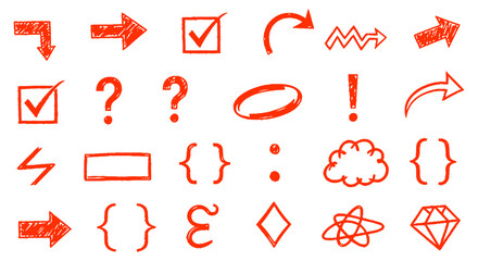 red hand-drawn symbol grid