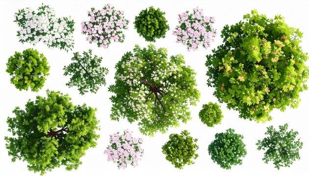 Top View Flowering Tree and Bush Architectural Plan