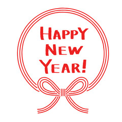 蝶結びの水引フレーム（丸）＋手書き文字「HAPPY NEW YEAR！」