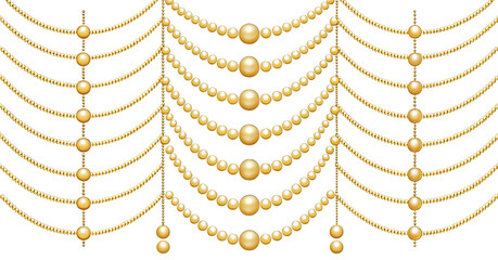 Symmetrical Gold Bead Chain Arc – Decorative Hanging Pattern for Luxury Ornament and Graphic Design