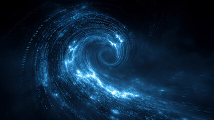 Abstract Blue Swirl with Digital Patterns and Technological Vibe