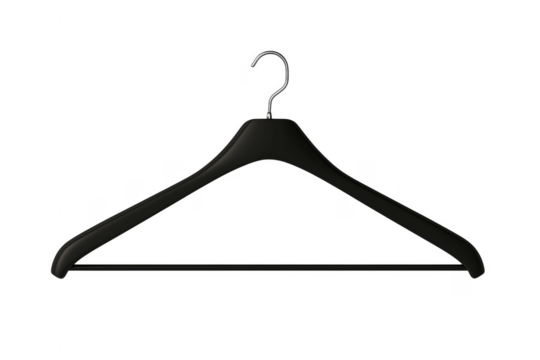 Black garment hanger with silver hook isolated on a transparent background - Powered by Adobe