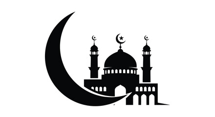 Mosque silhouette with crescent moon, a symbol of islam and ramadan celebration