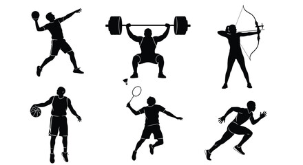 Silhouette of various sport activities, showcasing athletic prowess and diverse sporting disciplines