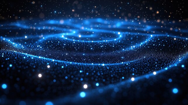 Abstract Digital Data Background, Blue Gradient Glowing Dot Grid Futuristic Tech Landscape, Dark Minimalist Design
