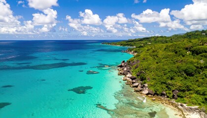 Obraz premium Aerial View of Tropical Coastline with Turquoise Water