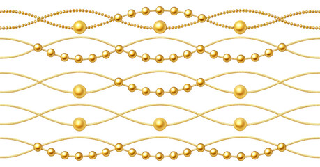 Golden Wave Line Set with Decorative Bead Patterns &ndash; Elegant Dividers and Ornaments for Luxury Design Projects