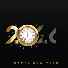 Elegant Happy New Year 2026 logo with gold and black typography. Vector