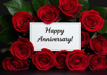 Happy Anniversary Card with Red Roses – Romantic Greeting Card for Love, Wedding, or Special Celebrations