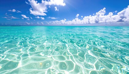Bright Turquoise Ocean Water Under Sunny Sky