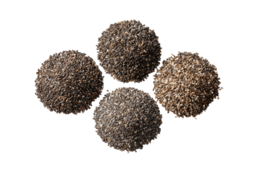 Four round, speckled, light brown and gray treats arranged in a diamond pattern
