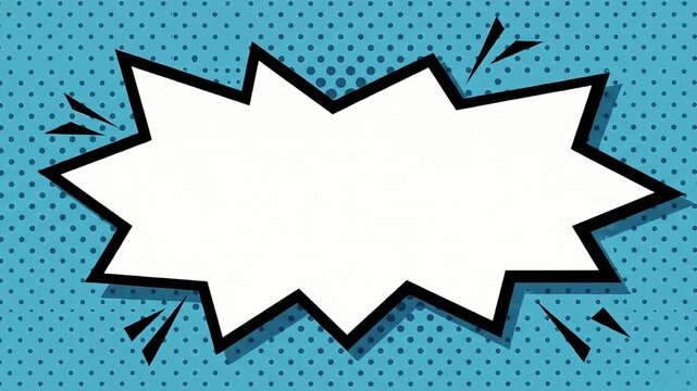 Comic speech bubble on blue halftone background; white interior with black border