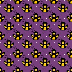 Haunted house seamless pattern in for halloween, fabric, paper