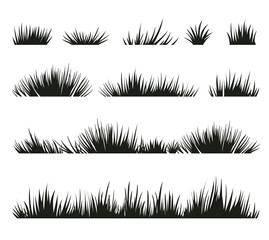 Set of black flat grass silhouette isolated on white background.. Vector illustration. 